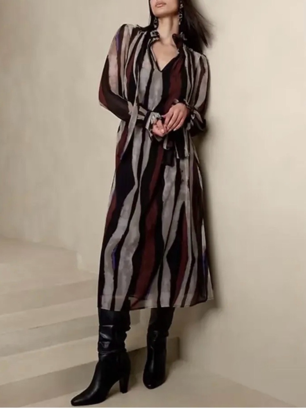 Banana Republic Factory Striped Long Sleeve Midi Dress  Size Large Multicolor